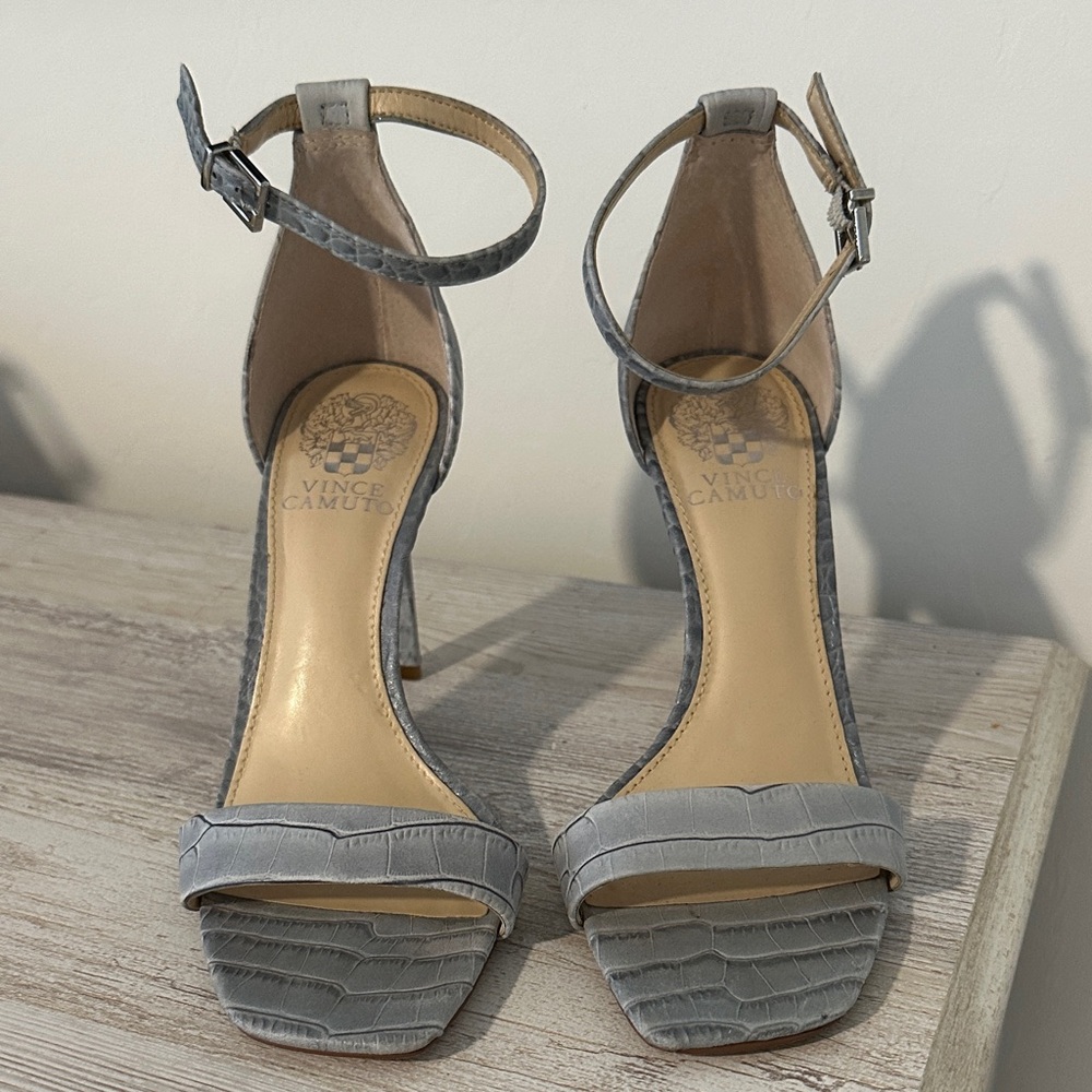 Vince Camuto Croc-Embossed Gray Heels